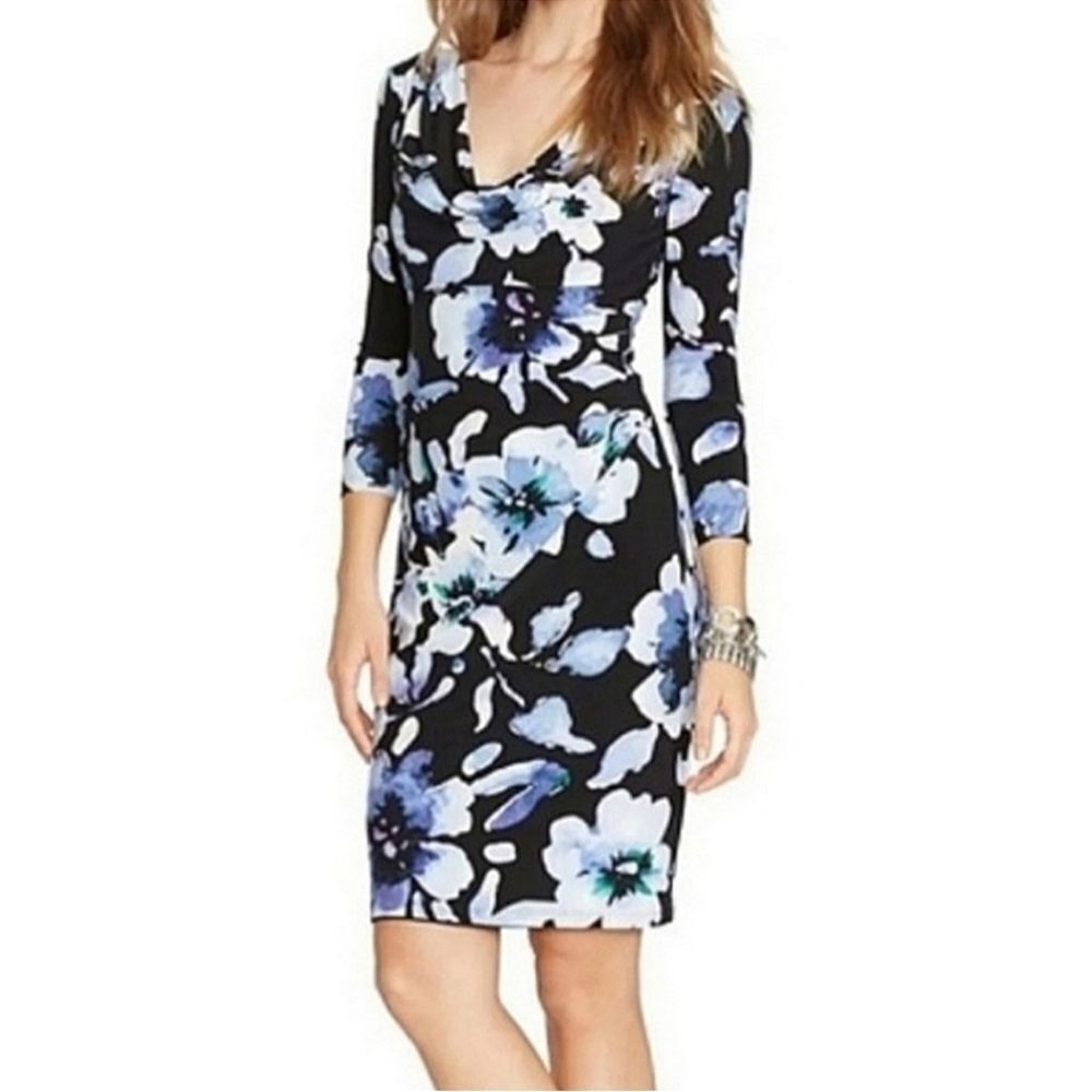 Ralph Lauren Black and Blue Floral Midi Dress